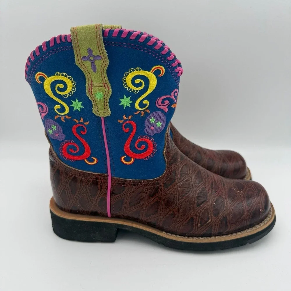 Kids‎ Ariat Showbaby Fiesta Sugar Skull Blue Western Cowboy Cowgirl Boot Size 4